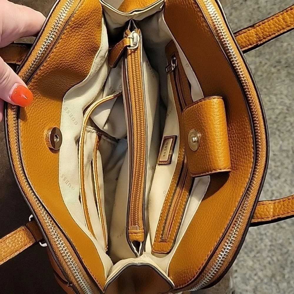 GUESS Medium Size Camel Brown Three Compartment Dome Tote Satchel